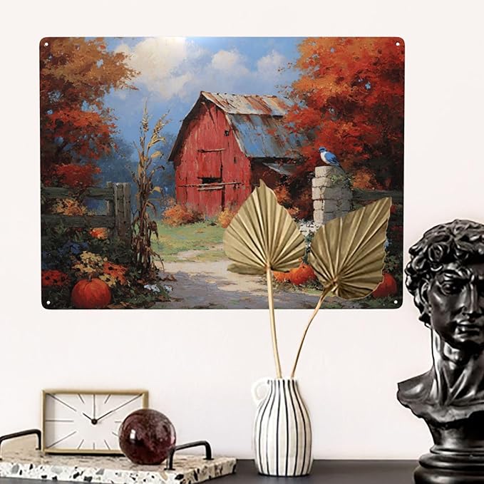 Rustic Red Barn Metal Plaque Signs, 12X16 Inch Vintage Tin Exquisite Artistic Poster, Classic Oil Painting Styles,Perfect For Porch, Cabin, And Country Kitchen Wall Art Decoration