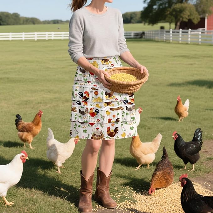 CUTHOLLOW Egg Collecting Apron for Adlut, Housewife, 18 Deep Pockets Hen Egg Gathering Holding Apron with Elastic Closures