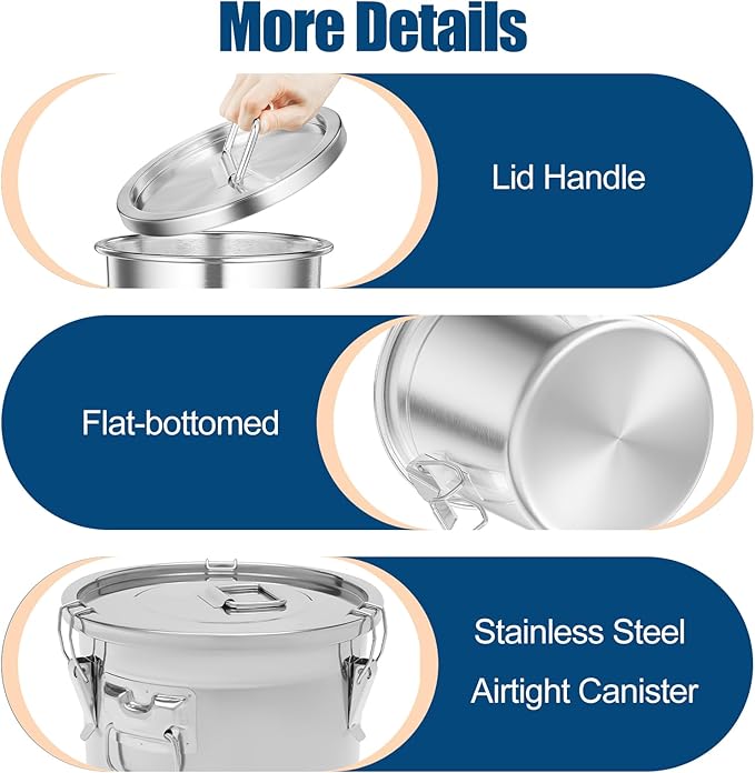 Stainless Steel Dog Food Storage Containers with Airtight Lid and Locking Clamp, Fits up to 12Lbs, Large Pet Food Storage Container Metal Pet Food Bin for Dogs, Cats & Birds Seed, Keep Fresh
