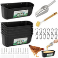 6 Pack Fence Feed Feeder 4.5 Quart Hanging Chicken Feeder Trough with Brush & Scoop Black Goat Hanging Fence Feeders Feeder with Hooks Screws & Zip Tie for Livestock Feeding Container Goats Supplies