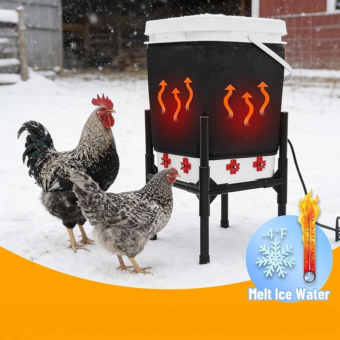 Heated Chicken Waterer 5 Gallon with Stand – 20L Chicken Heated Poultry Waterer, 8 Freeze-Proof Nipples with 4 Extras, Chicken Water Heater for Winter, Easy Clean Anti-Tip Design