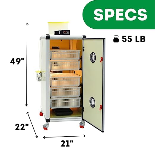 Incubators for Hatching Eggs – HB175H Egg Incubator Hatcher, Automatic & Self-Regulated Temperature & Humidity, Chicken Egg Incubator, Professional Cabinet Poultry Incubator by Cimuka