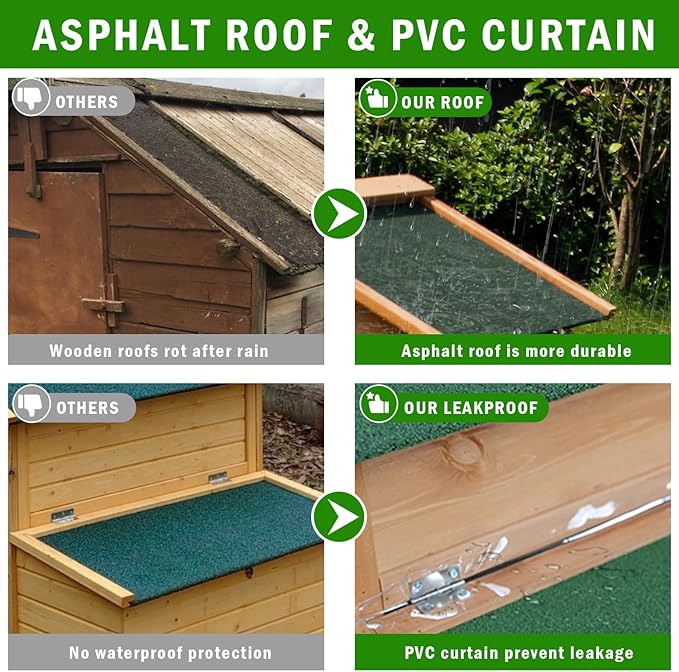 80" Large Chicken Coop, Waterproof Outdoor Hen House for 2-4 Chickens, Wooden Chicken House with Nesting Box, Removable Tray, PVC Cover, Run, for Garden Backyard Cage