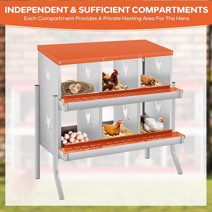Chicken Nesting Box with Bracket Legs, 6 Compartment Nesting Boxes for Chickens, Chicken Laying Boxes to Protect Eggs, Easy to Clean & Install