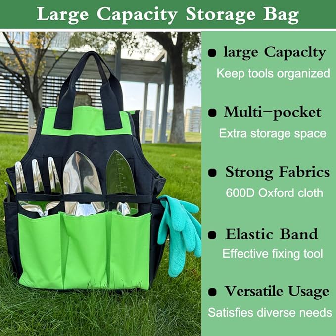 Garden Tools Set, Stainless Steel Gardening Supplies Kit, Gardening Kit, Garden Hand Tools with Fashion and Durable Storage Bag, Planting Tools, Ideal Gifts for Women & Men (10 Pieces)