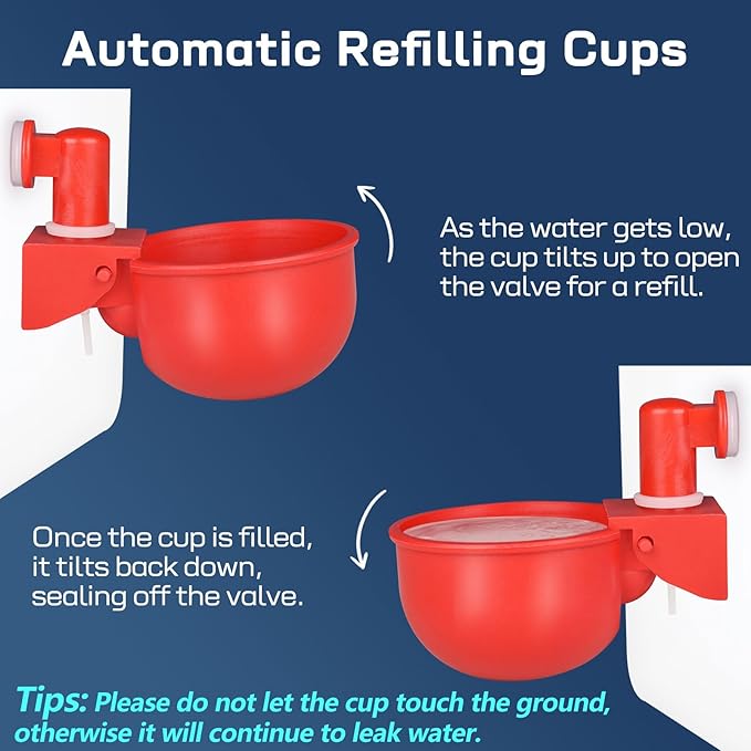 Chicken Waterer Cups | Automatic Large Chicken Water Feeder for Chicks, Turkey, Ducks, Goose, Bunny and Birds | Poultry Waterer - BPA Free & Leak Proof Design (12 Pack)