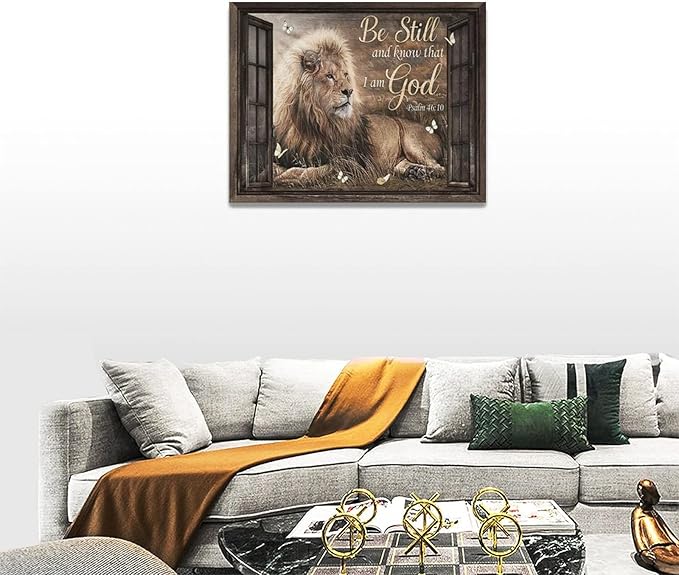 Lion Wall Art Christian Lion Of Judah Pictures Wall Decor Inspirational Psalm Scripture Canvas Prints Artwork Home Decorations For Bathroom Kitchen Office Framed