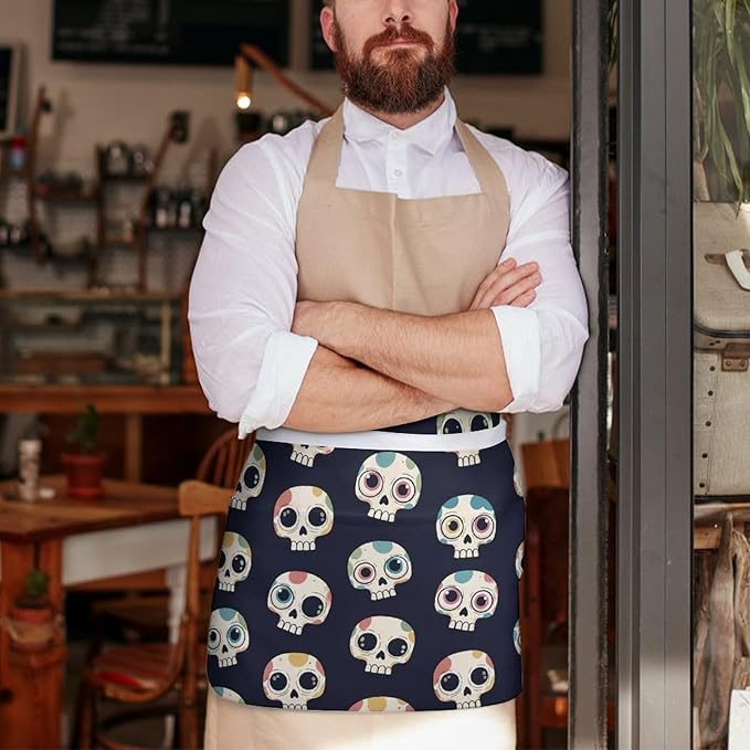 Server Waist Aprons Waitress Unisex Chef Works Half Apron with 3 Pockets