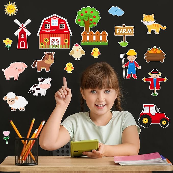 Whaline 40Pcs Farm Animals Cutouts Bulletin Board Decorations Cow Horse Chicken Pig Tractor Scarecrow Farm Theme Cut-Outs for Baby Shower Birthday Party Classroom Decor
