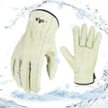 Vgo... 1 Pair 32℉ Lined Pigskin Leather Work and Driver Gloves, For Heavy Duty, Truck Driving, Warehouse, Gardening, Farm (Size L, Light Cyan, PA9501F)