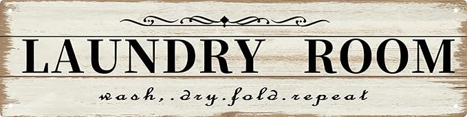 CSWLJS Laundry Room Decor Sign Metal Rustic Farmhouse Family Laundry Room Sign Wash Dry Fold Repeat Wall Decor Prints for Home 4x16 in