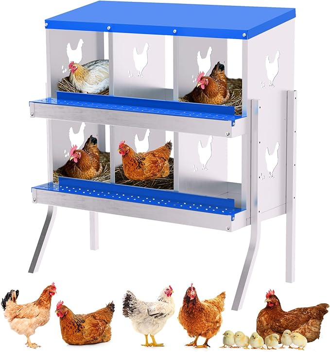 Chicken Nesting Box with Removable Tray,6 Compartment Nesting Boxes for Chickens,Easy to Clean and Install,Durable Chicken Laying Boxes for Chicken Coop,Protects Eggs-with Bracket Legs (Blue)