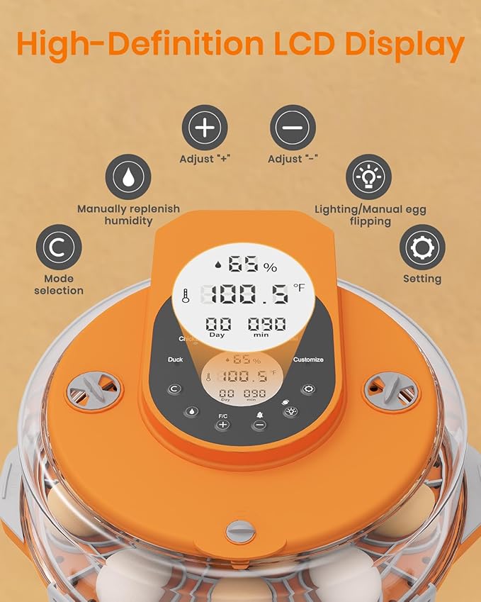 Incubators for Hatching Eggs,15 Egg Incubator with Automatic Egg Turner,Temperature & Humidity Control，Egg Candler,Incubators with 2 Trays, 360° Viewing for Hatching Chicken Duck Goose Quail Bird