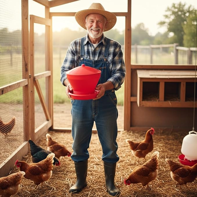 Maxdot 4.8 Gallon/42.4 Pounds Automatic Chicken Feeder & Waterer Set Large Capacity Hanging Automatic Poultry Feeder & Waterer for Chickens & Livestock