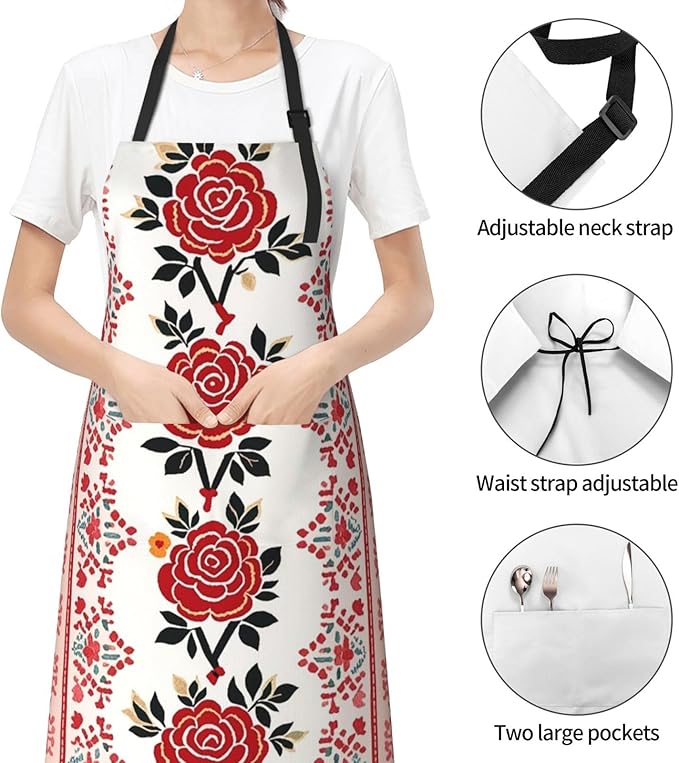 Waterproof Apron Adjustable Bib for Women Men Vintage Nautical White Ship Cooking Aprons Chef Bibs with 2 Pocket