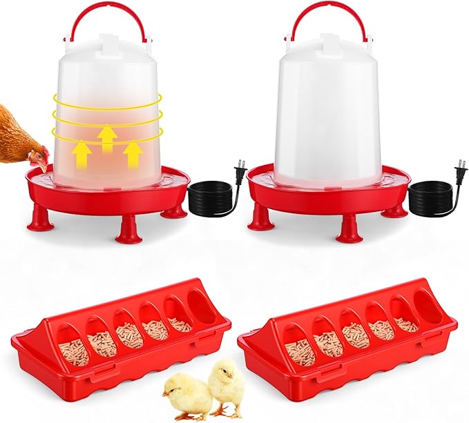 4 Pcs Heated Chicken Waterer for Winter, Poultry Feeder, Poultry Heated Constant Temperature Fountain with Leg Support for Chicken Coop Chicks Birds (6l)