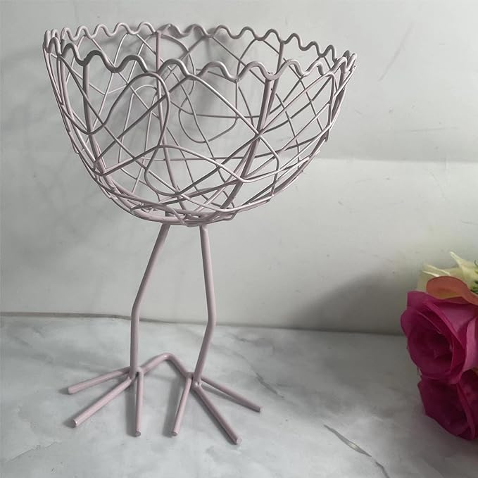Chicken Wire Egg Basket Egg Holder Farmhouse Rustic Vintage Rooster Decor Chicken Shaped Egg Basket Fruit Storage Wire Basket For Collecting And Countertop Storing Egg (Pink A)