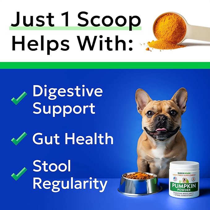 BARK&SPARK Pumpkin Powder for Dogs - 8oz Powdered Fiber Supplement and Stool Softener - Upset Stomach, Food Sensitivity - Improve Digestion - 8oz Powder