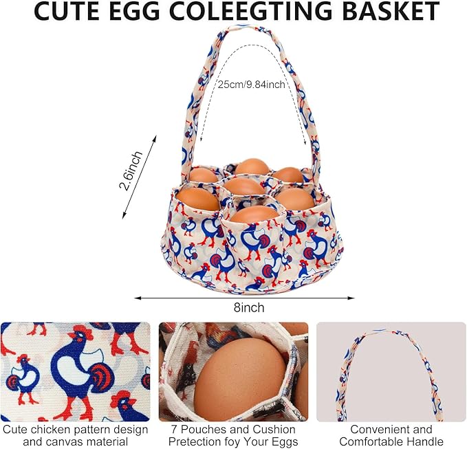 2 Pcs Egg Collecting Apron Chicken Gathering Basket with 7 Pouches Fresh Egg Holding Apron with 11 Pockets EW03