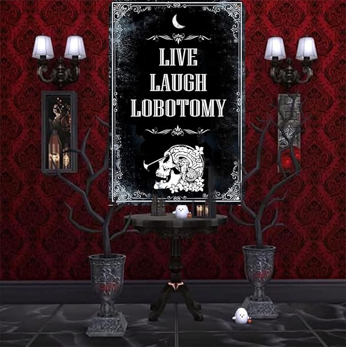 Live Laugh Lobotomy Metal Sign - Funny Meme Tin Sign for Gothic Home Decor - Dark Humor Door Sign 8x12 Inch
