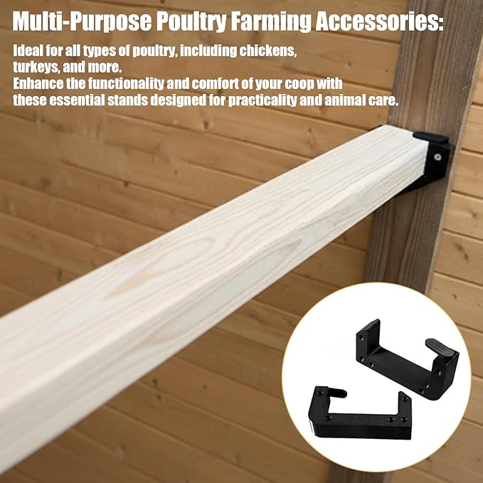 Heavy Duty Poultry Roost Bar Mount Brackets (2Pack) Includes Screws for Chicken Coops & Turkey Houses Easy Install/Remove Perch Holder for 2x3 Flat Lumber Durable Black Design (2x3'')