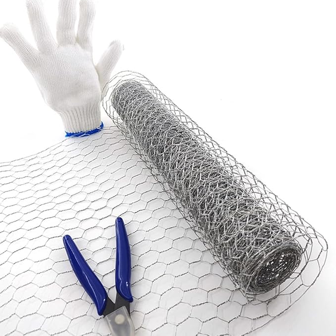 TIDTALEO Galvanized Hexagonal Chicken Wire Mesh Netting for Garden Fence Barrier, 0.4m X 5m Roll with Pliers and Gloves, Lightweight Wire Mesh for Floral Crafts and Poultry Yard Use
