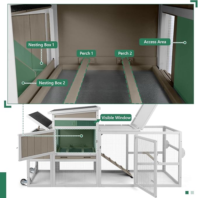 157" L Large Chicken Coop with Run, Mobile Chicken House with Wheels, Nesting Boxes, UV-Resistant Roof, Indoor Outdoor Rabbit Hutch Poultry Hen Cage for 4-6 Chickens with Removable Tray and Ramp