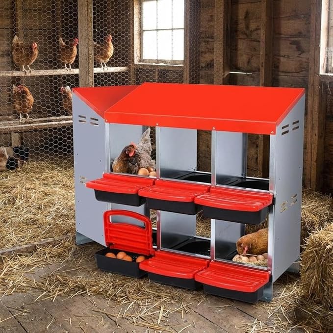Metal Chicken Nesting Boxes, Roll Away Egg Collection with Lid Cover to Protect Eggs, Easy Clean Ventilated Design for Chicken Coop, Hen Roosting Boxes for Laying