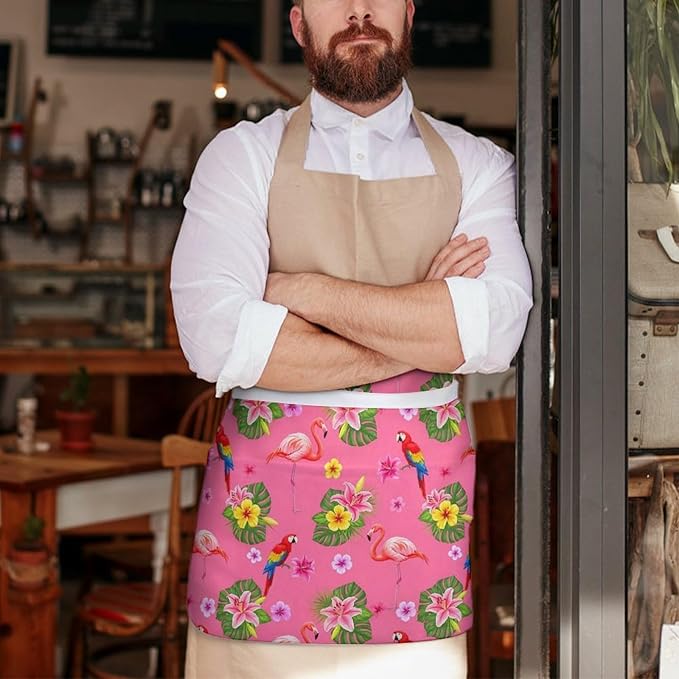 Server Apron with 3 Pockets Waist Waiter Waitress Half Apron Short Aprons