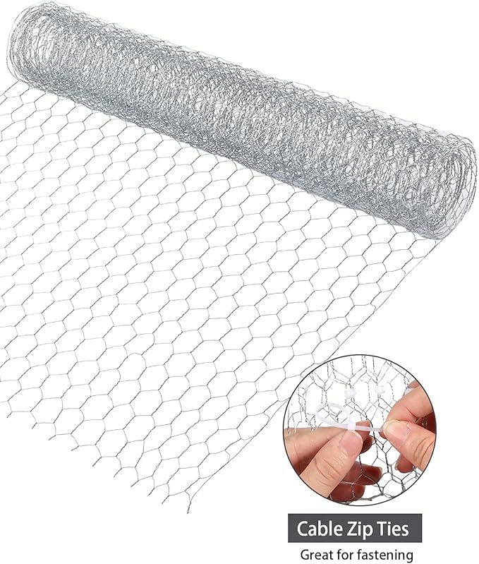 Aboofx Chicken Wire Net for Crafts, 78.7 x 13.7 inch Floral Chicken Wires, Lightweight Hexagonal Chicken Wire Fencing for Crafts Garden Poultry Project, with 100 Pieces Cable Zip Ties
