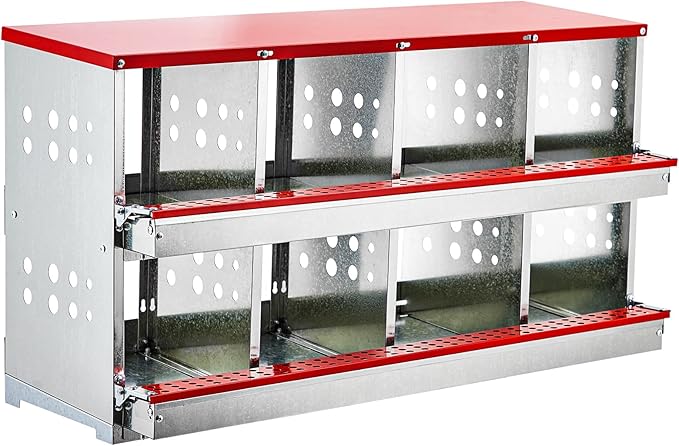 Nesting Boxes for Laying Eggs, 8 Compartment Roll Out Away Nesting Boxes for Hens, Nesting Gift Metal Boxes for Chickens Duck Poultry, Heavy Duty Chicken Coop with Perch