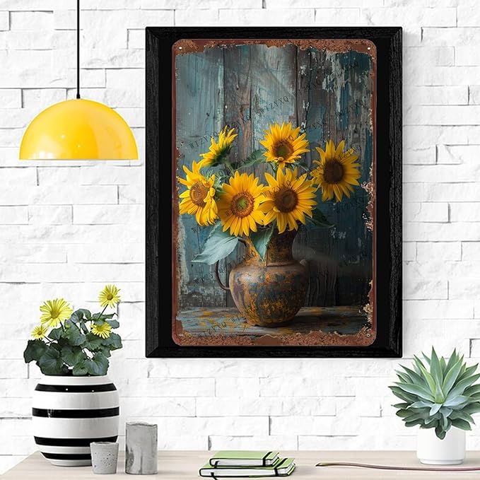 Metal Signs Farmhouse Sunflower Vintage Signs Retro Aluminum Metal Tin Sign for Home Office Kitchen Bar Cafe Garden Wall Decor 12x8 Inch