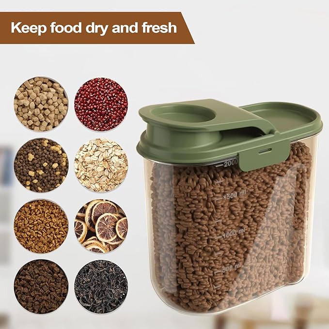 Pet Food Container - 2L Animal Food Storage Containers | Visible Grain Dispenser Large Capacity Anti-moisture Dust-proof for Kitchen Pantry Garage Barn Farm