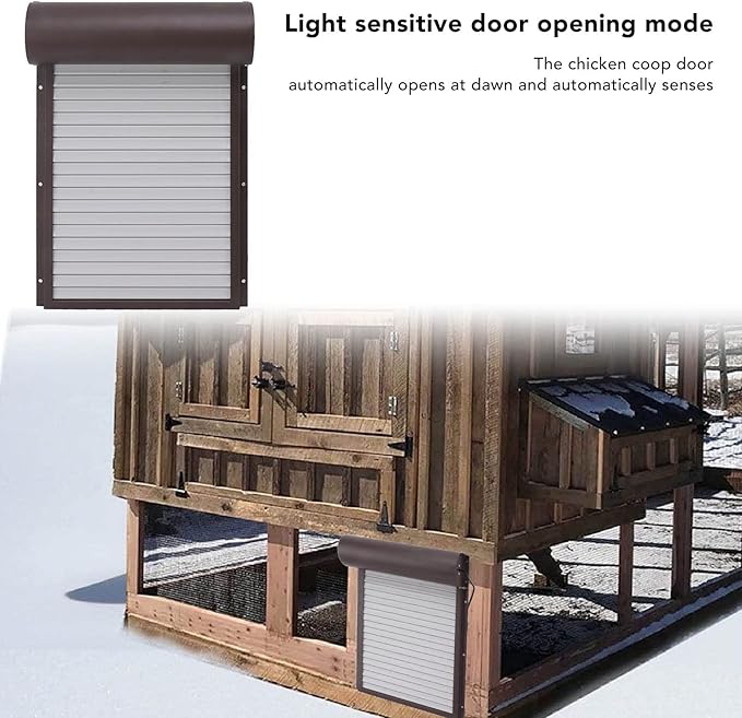 Automatic Solar Powered Chicken Coop Door with Light Sensing and Timer, Metal Iron Auto Chicken House Protection Door for Duck Goose, Remote Control, with LED Clear Dosplay (Brown)