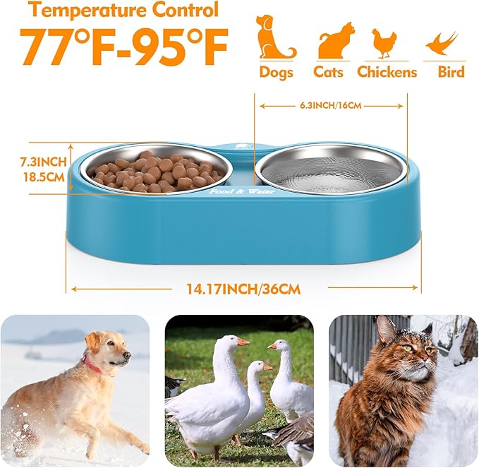 Heated Water Bowl for Dog & Cat, Outdoor Heated Dog Bowl Provides Drinkable Water & Food in Winter, Heated Pet Bowl for Outside, Smart Thermal-Dish for Rabbit, Chicken, Duck, Squirrel (110 OZ)