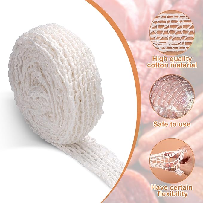 5m Meat Netting Roll, Size 16, Elastic Ham Netting Smoked Meat Poultry Ham Netting Beef Netting Precut Butcher Twine Netting for Meat Cooking Meat Sausage Making