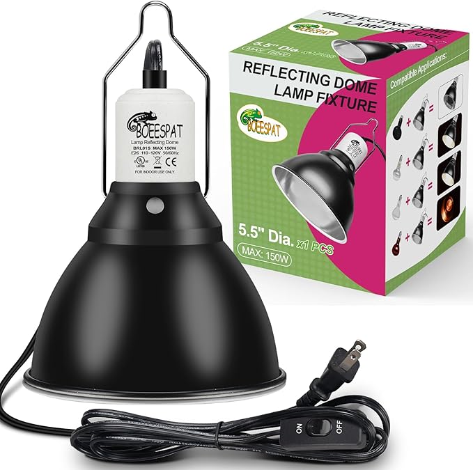 Reptile Lamp Bulb Fixture 5.5 Inch Deep Dome with Switch - Ideal for 60W/75W/100W/150W Heat Lamp Bulbs, Compatible with All E26 UVA/UVB/Basking Heat Bulbs, Supports Up to 150 Watts