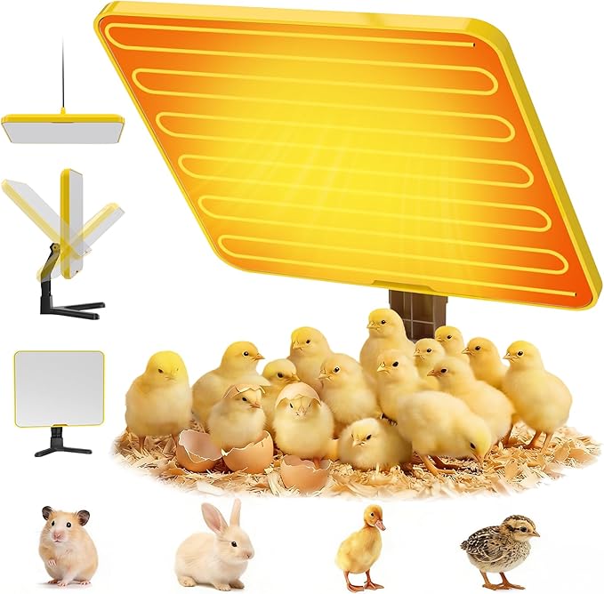 Brooder Plate for Chicks, 50–158℉ Chick Heat Plate with Smart Thermostat, UL Certified Radiant Heating Panel Brooder Heater, 180° Adjustable Angle & Hanging Design for Poultry Brooding & Chicken Coop