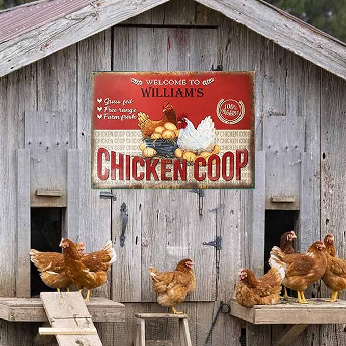 Personalized Fluffy Butt Hut Chicken Coop Sign, Custom Farmhouse Metal Sign with Spoiled Hens Wall Art, Funny Backyard Chicken Decor for Coop, Barn, Farm, Rustic Vintage Style DS10