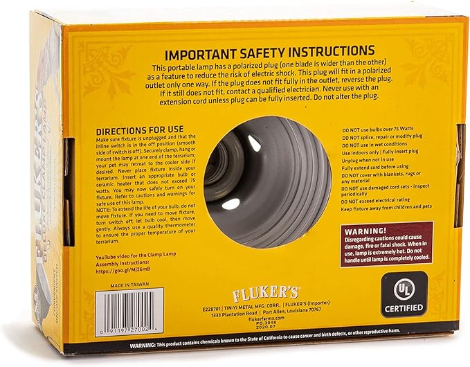 Fluker's Clamp Lamp, Heavy Duty, 75-Watt Maximum | On/Off Switch | 5.5" Diameter | Pack of 2 | UL/CUL Approved