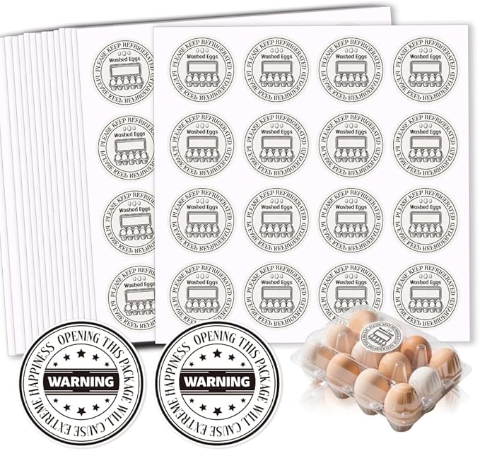 320 Pcs Farm Fresh Eggs Carton Labels, 2 Inch Round Washed Eggs Labels Self-Adhesive Egg Packaging Stickers for Chicken Egg Box Container Farm Supplies