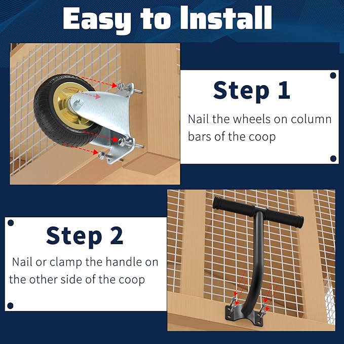 Chicken Coop Wheels Kit with A Lifting Handle, 2 Pack 4 Inch Heavy Duty Caster Wheels for Easy Chicken Coop Movement, Portable Poultry Tractor Chicken Coop Accessories, Easy to Use
