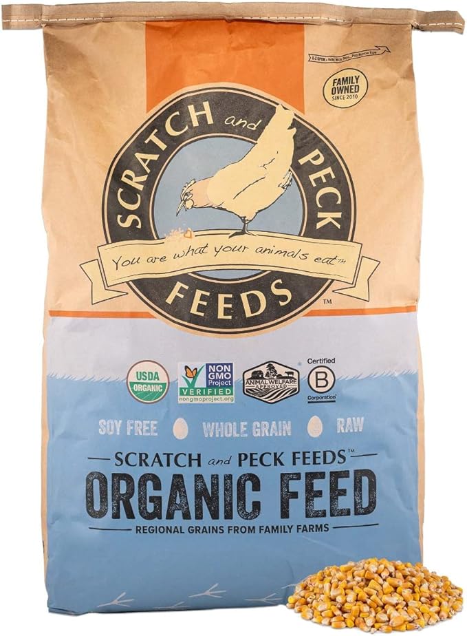 Scratch and Peck Feeds Whole Corn Chicken, Duck and Livestock Supplemental Grain - 7.5% Protein, Certified Organic and Non-GMO Project Verified Chicken Food - 40 lbs Bag
