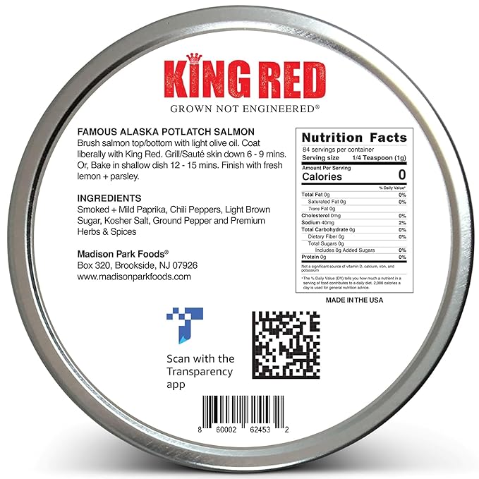 King Red Salmon Rub – Classic Potlatch Seasoning Dry Spice Blend - Grilled Salmon, Seafood and Veggies – All Natural, Gluten-Free, Keto, Low Salt and No MSG – 3oz Fresh-Sealed Pouch in Reusable Tin