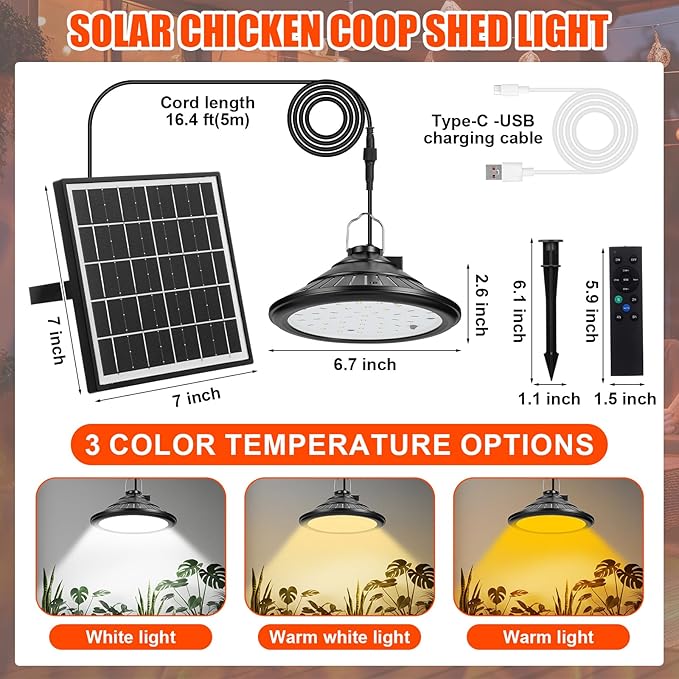 Solar Chicken Coop Light with Timer, 2 Pcs Adjustable Heavy Chicken Poop Scooper and 11 Tooth Coop Rake Set, 10 Pcs 11.8 x 11.8 Inch Natural Laying Hen Nesting Pads for Most Nesting Boxes
