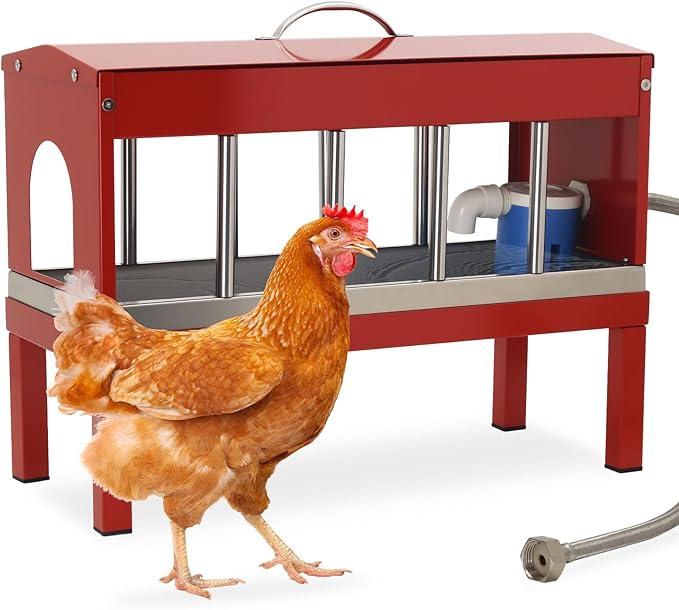 Automatic Chicken Waterer Stainless Steels Large Poultry Waterer Dispenser 11 Windows with Float Valve Kit Hose Accessorie for Duck Goose Pigeon Quail Turkeys