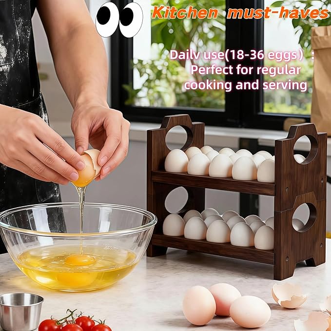 Wooden Egg Holder Fresh Egg Holders Stackable Wooden Egg Storage & OrganizerCountertop Firewood Egg Collecting Rack for Gathering Fresh eggs 36 eggs, Home Kitchen Organizer, Set of 2 PCS