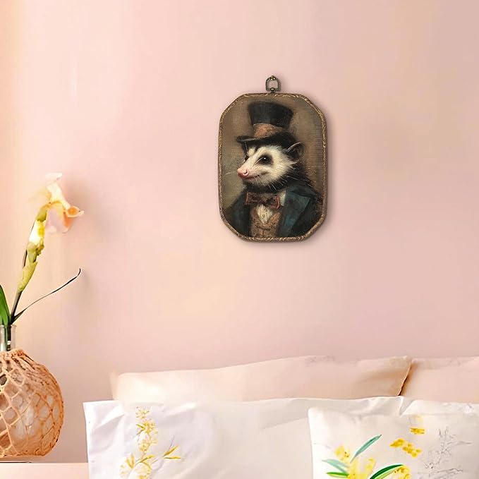 Hxlac Vintage Opossum Rectangular Wall Art Framed, Dark Moody Opossum Rectangular Wall Decor, Rustic Farm Animal Hanging Canvas Prints Wall Sculptures for Home Living Room Bedroom Decor, 7.1x10.2 Inch