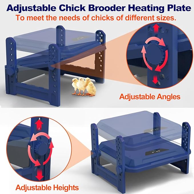 Chick Brooder Heating Plate with Adjustable Temperature, 10"x10" Chicken Brooder Heater for Baby Chicks, Ducklings, Safer Alternative to Heat Lamps, Adjustable Height, 50W Brooder Plate(Blue)