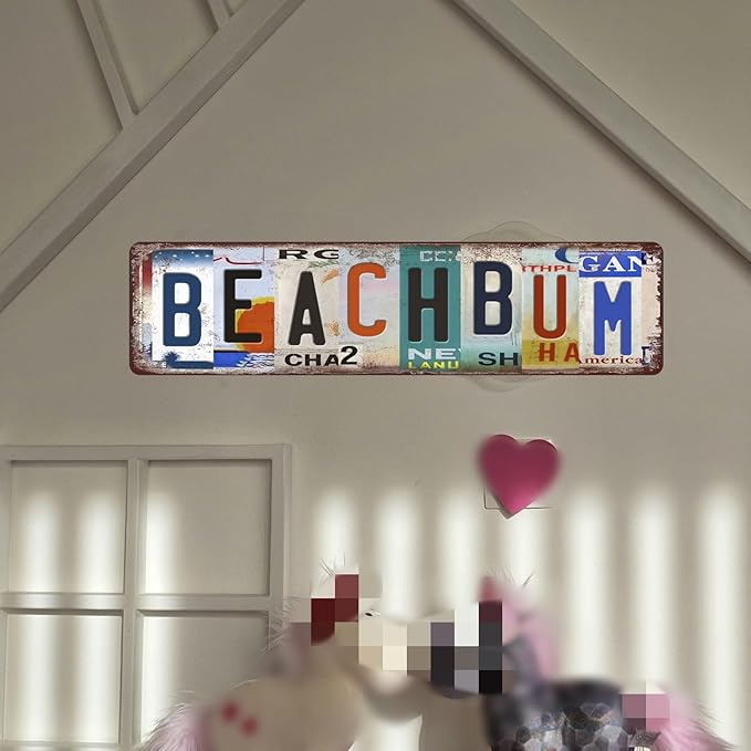 Cenacle Vintage Beach Bum Metal Tin Sign, 4x16 Inches, Art Deco, Perfect Wall Decor for Bedroom, Living Room, Kitchen, Office, etc.